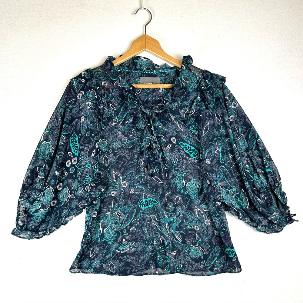 Anthropologie Haida Floral Ruffle Blouse‎ Boho Office